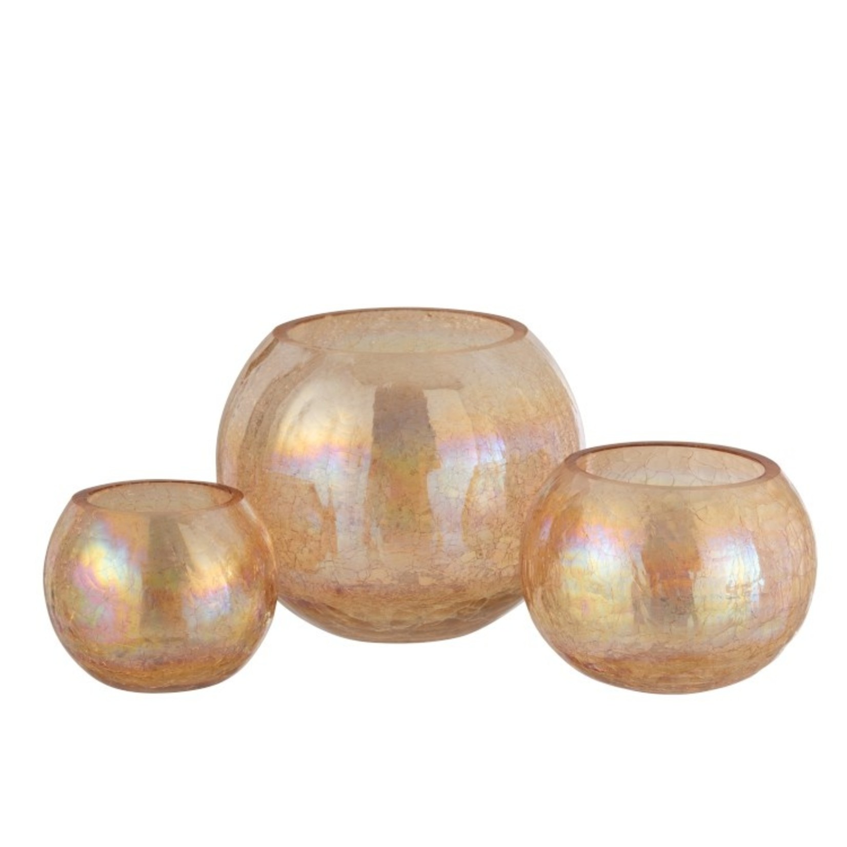 J-Line Tealight Holder Glass Round Crackle Mother of Pearl Amber - Large