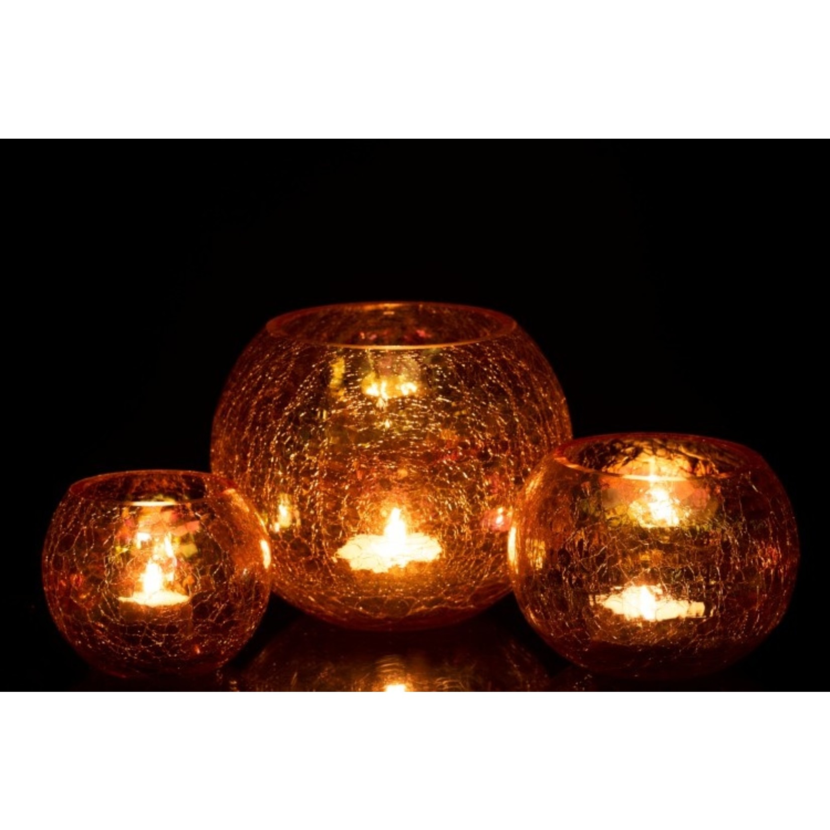 J-Line Tealight Holder Glass Round Crackle Mother of Pearl Amber - Large