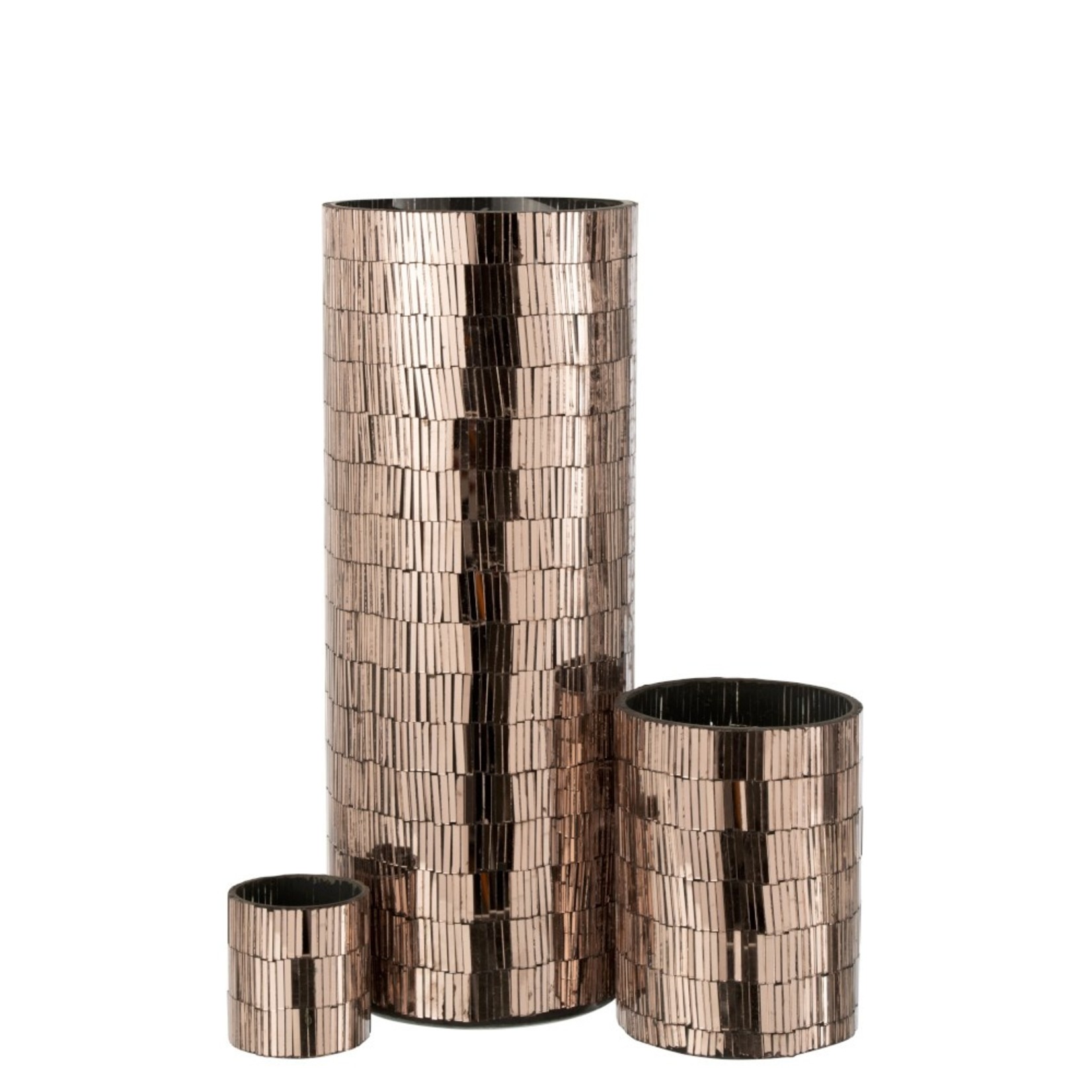 J-Line Tealight Holder Glass Mosaic Rectangles - Pink Gold