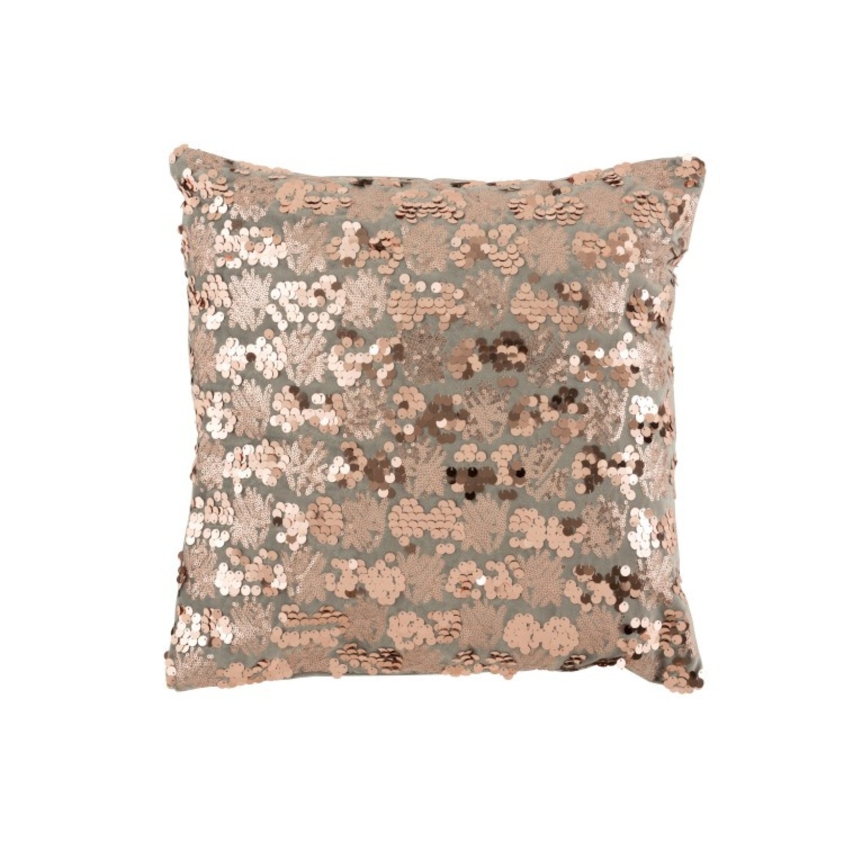 J-Line Cushion Square Velvet Sequins Gray - Pink