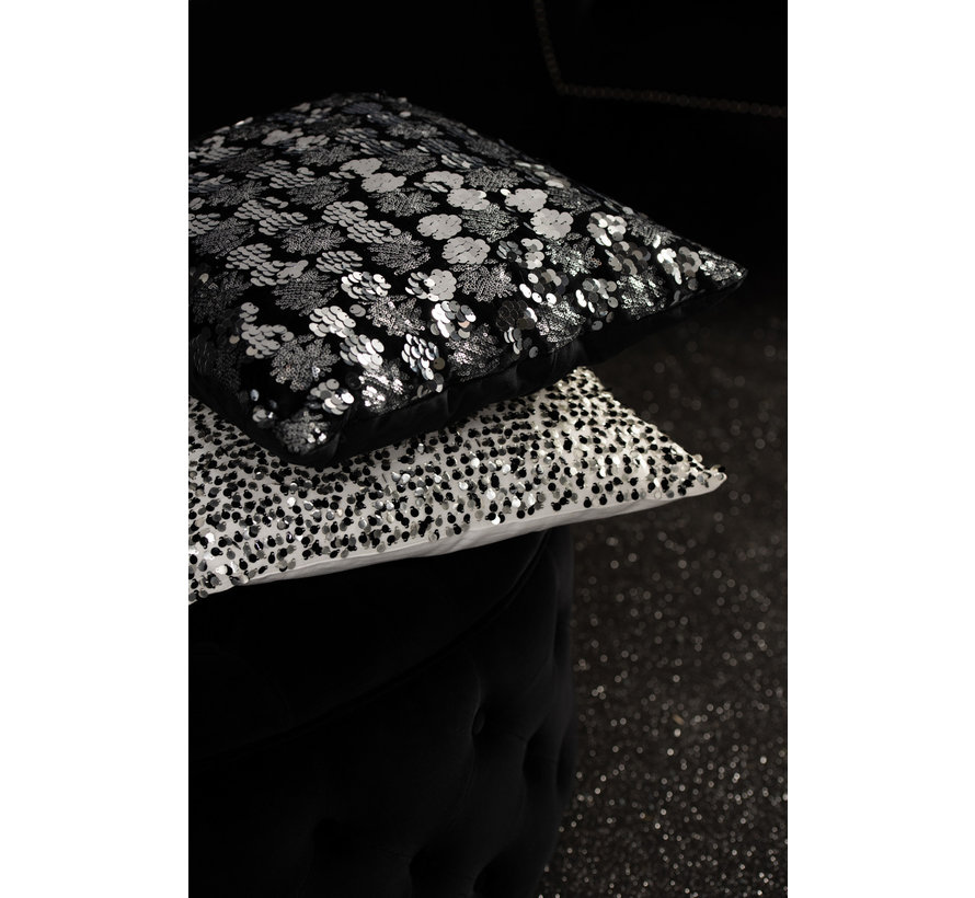 Cushion Square Velvet Sequins Black - Silver