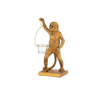J-Line Tealight Holder Monkey With Holder In Hand - Gold