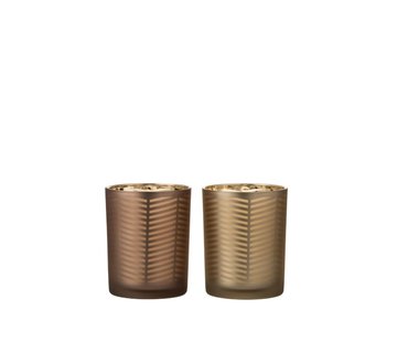 J-Line Tealight Holders Glass Cylinder Zigzag Gold Brown - Medium