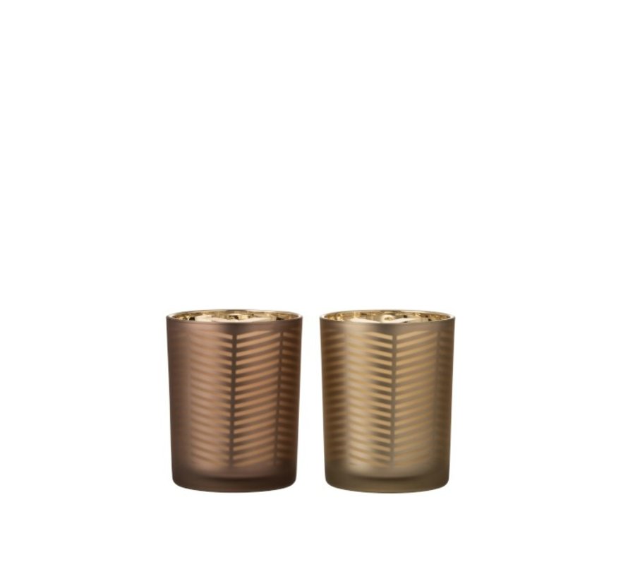Tealight Holders Glass Cylinder Zigzag Gold Brown - Medium