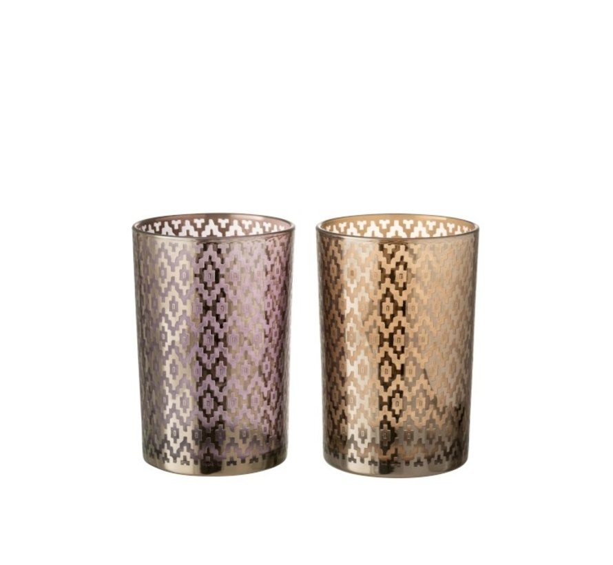 Tealight Holders Glass Cylinder Oriental Purple Brown - Large