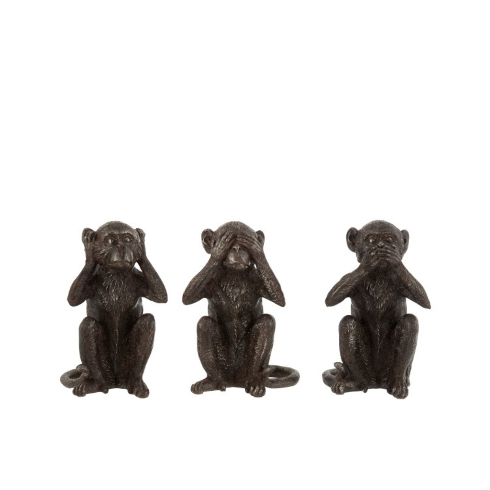 J-Line Decoration Figures Monkeys Hear See Silence Dark Brown - Large