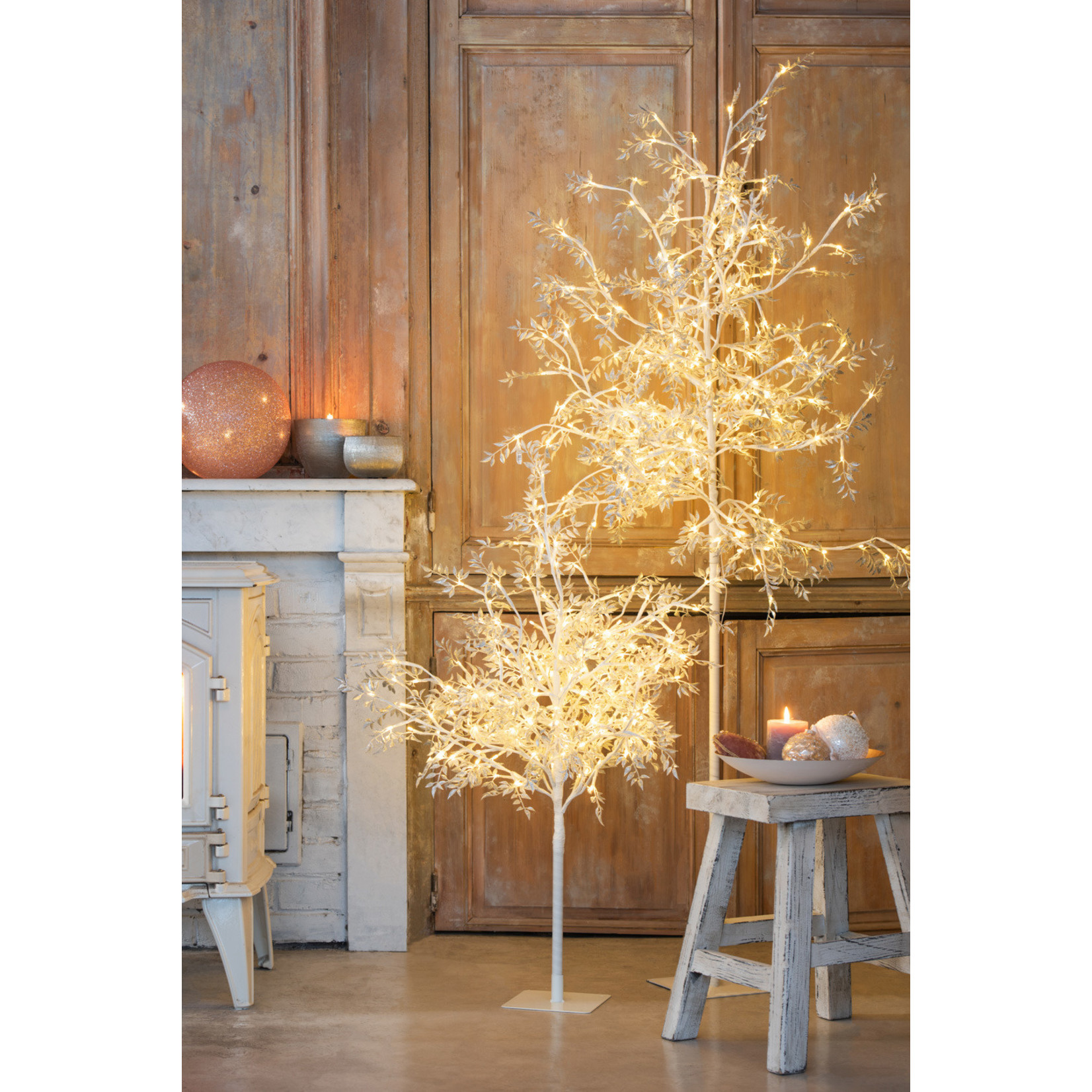 J-Line Standing Lamp Tree Leaves Glitters Led Gold - Large