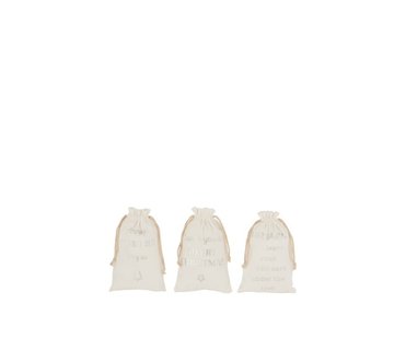 J-Line Christmas Bags English Text Velvet White Ziver - Small