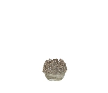 J-Line Theelichthouder Bol Juwelen Metaal Glas Zilver - Small