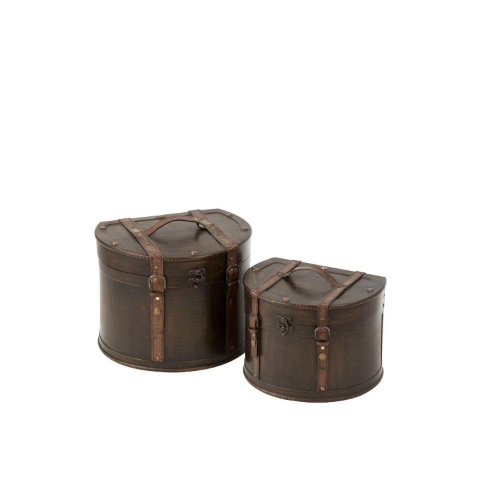 J-Line Decoration Storage Cases Round Flat Side Wood - Dark Brown