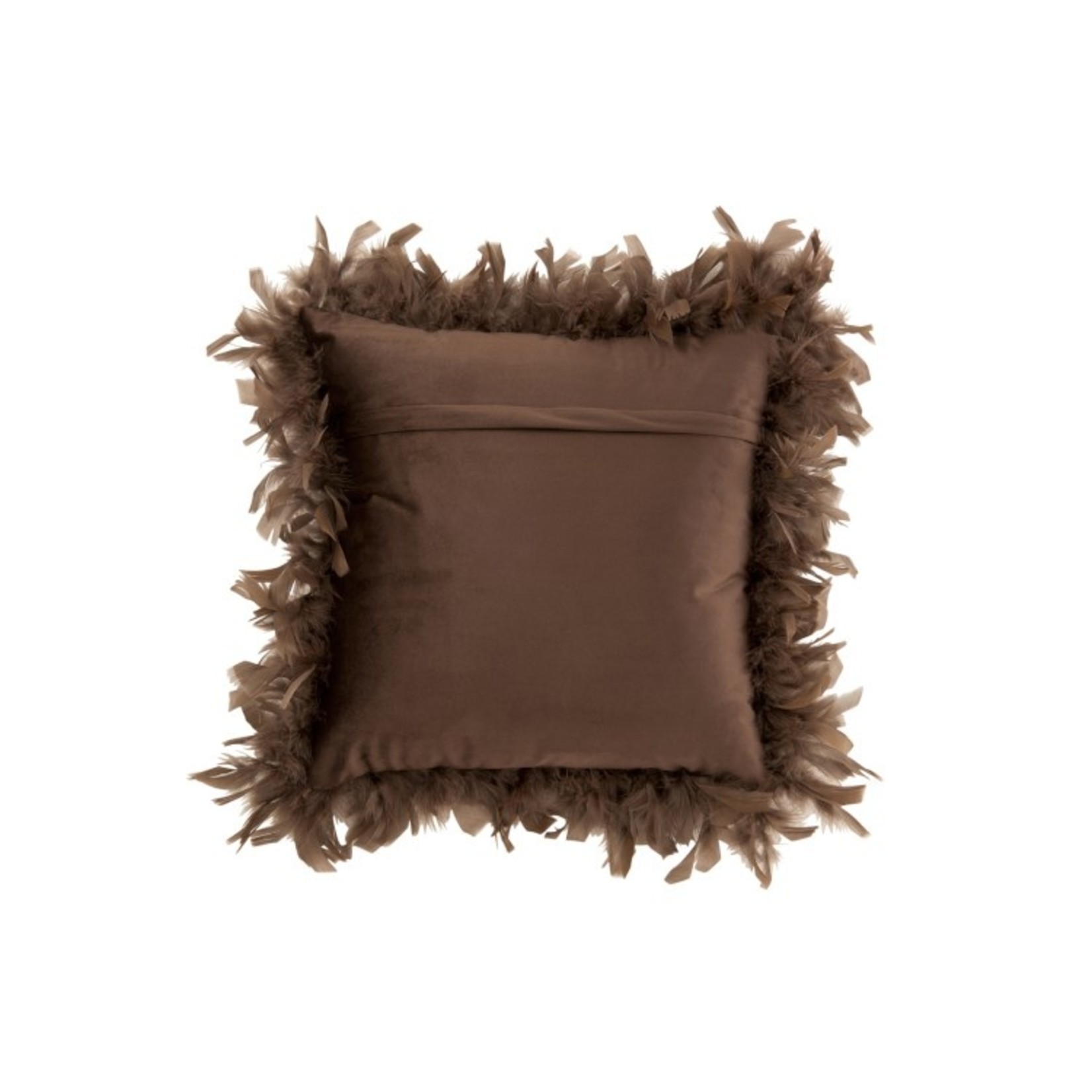 J-Line Cushion Square Fluffy Plumes Polyester - Brown