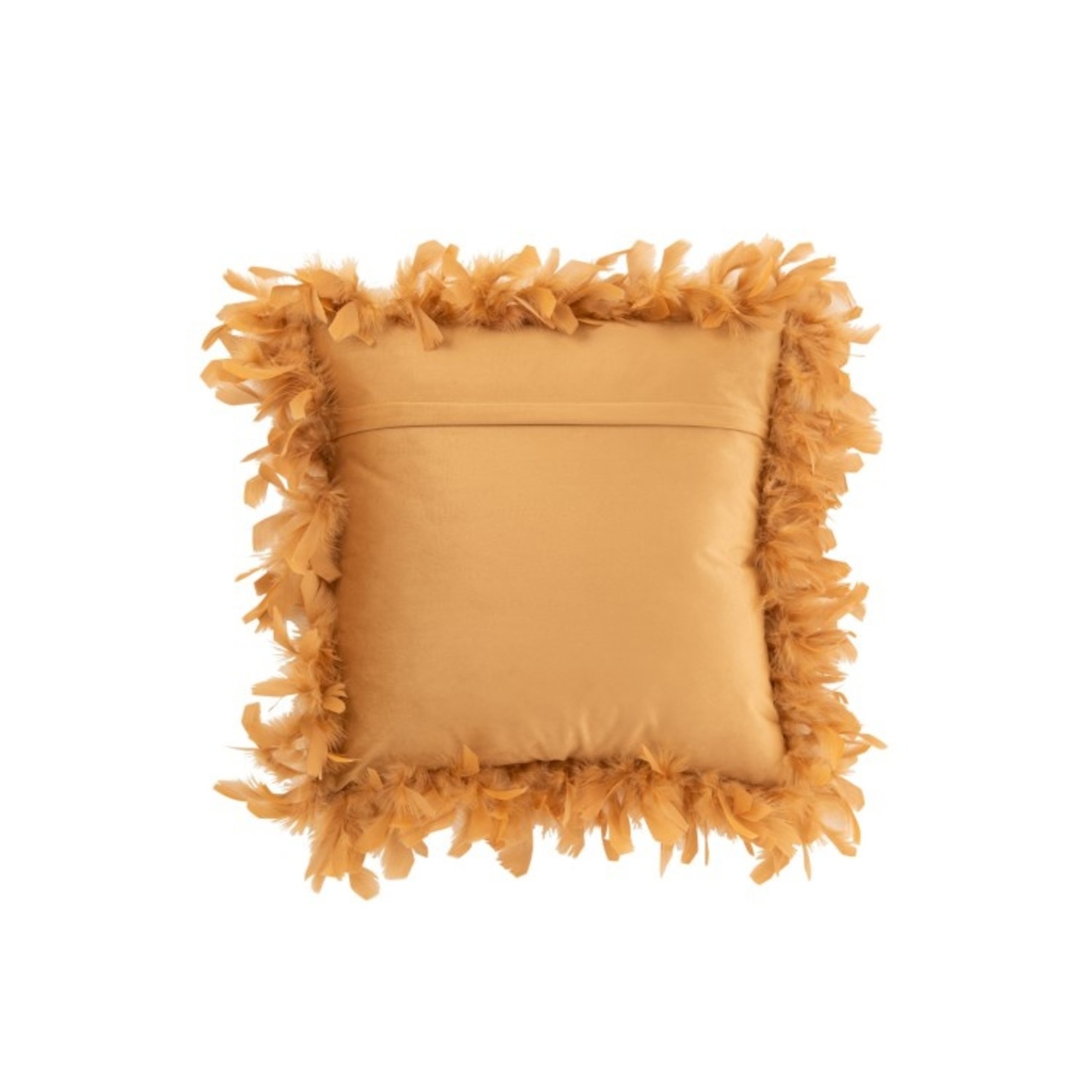 J-Line Cushion Square Fluffy Plumes Polyester Gold - Brown