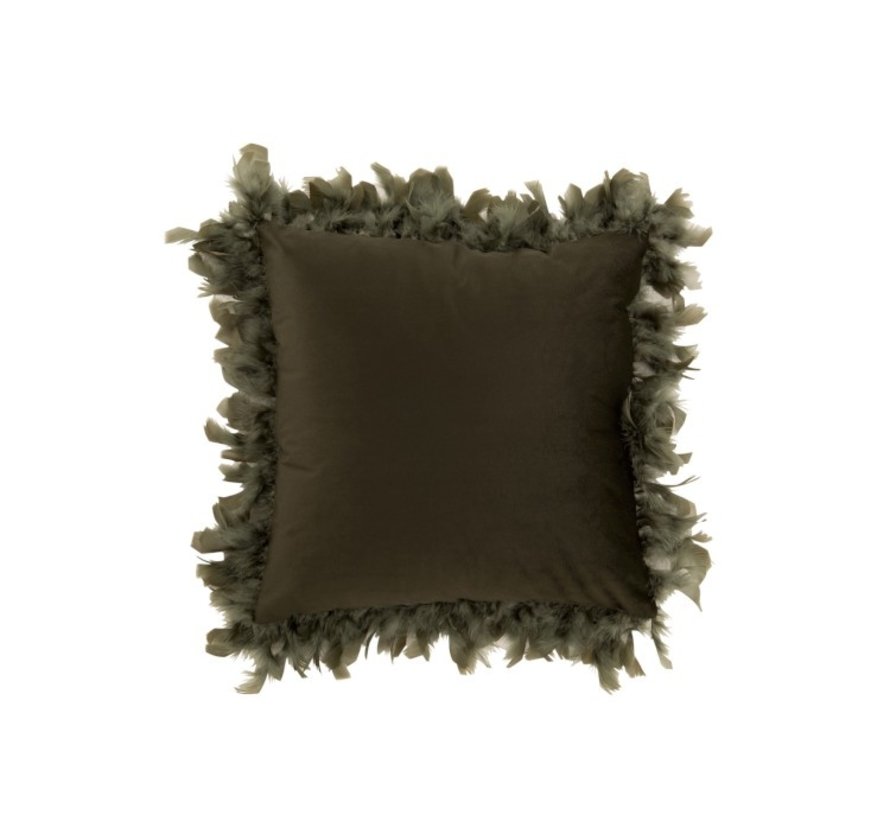 Cushion Square Fluffy Plumes Polyester - Khaki