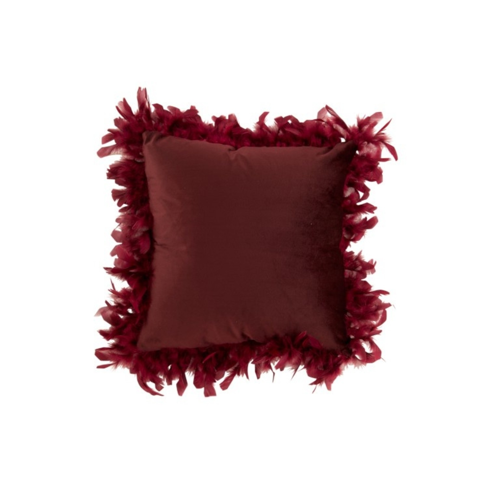 J-Line Kussen Vierkant Fluffy Pluimen Polyester - Bordeaux