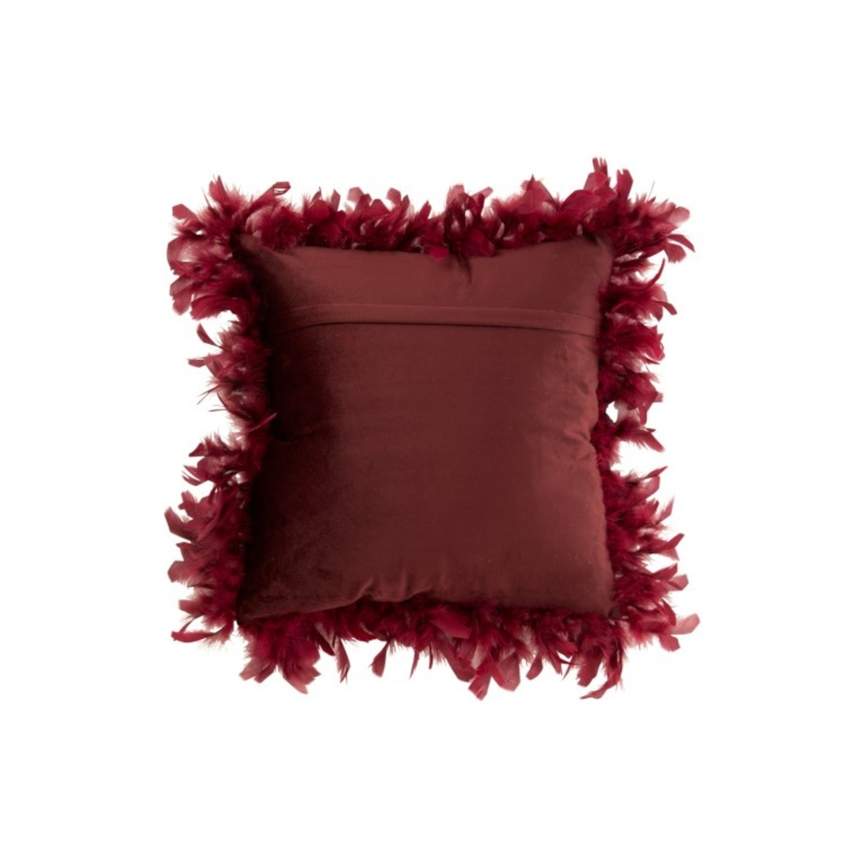 J-Line Cushion Square Fluffy Plumes Polyester - Bordeaux