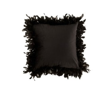J-Line Kussen Vierkant Fluffy Pluimen Polyester - Zwart
