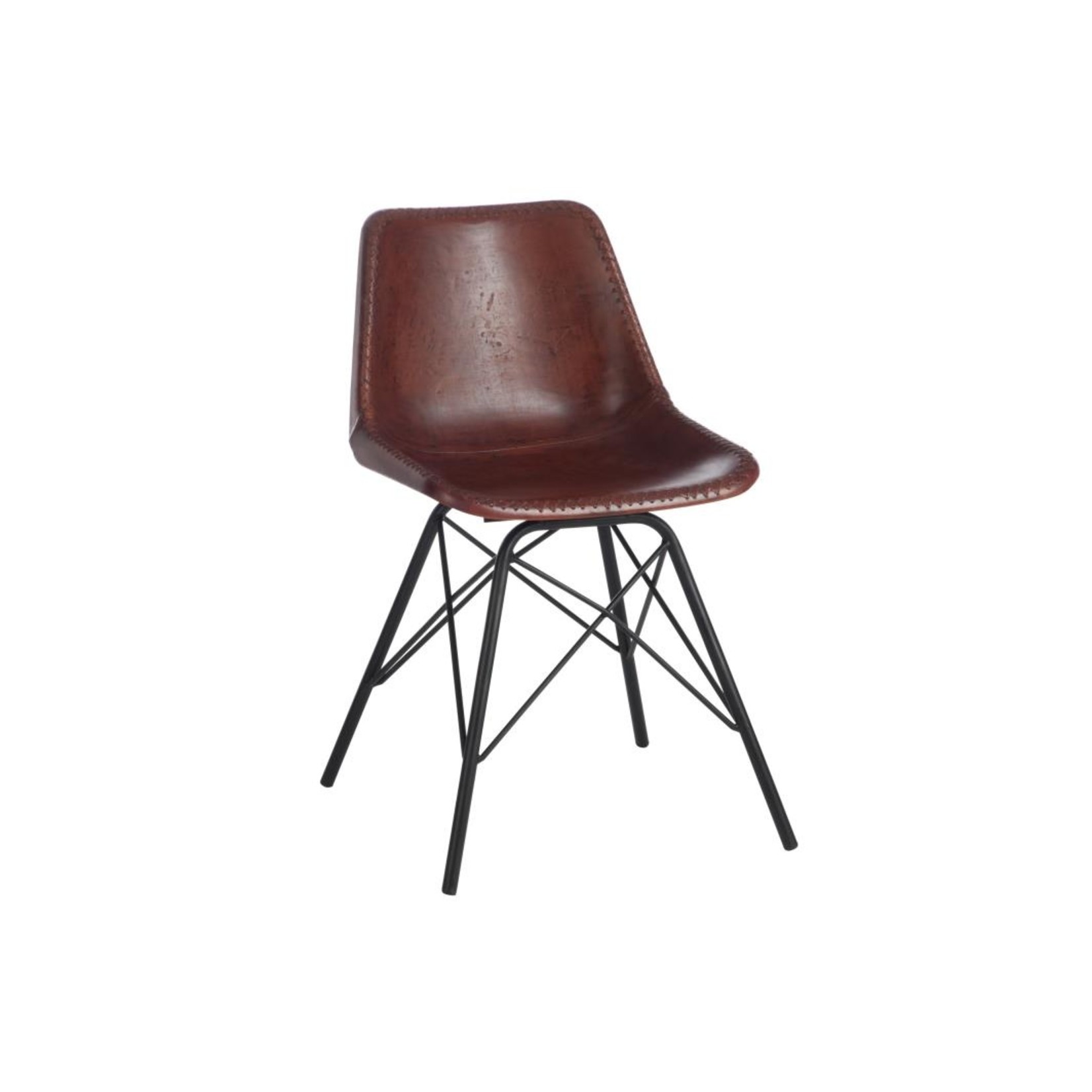J-Line Chair Loft Rustic Legs Metal Leather Brown - Black