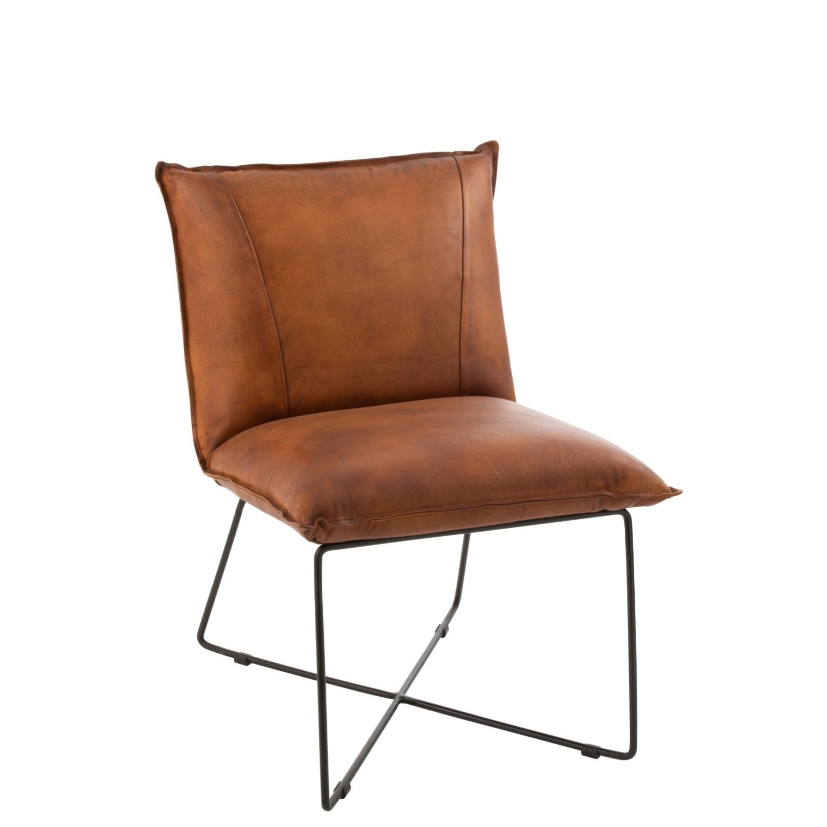 J-Line Dining room chair Leather Metal Legs cross - Cognac