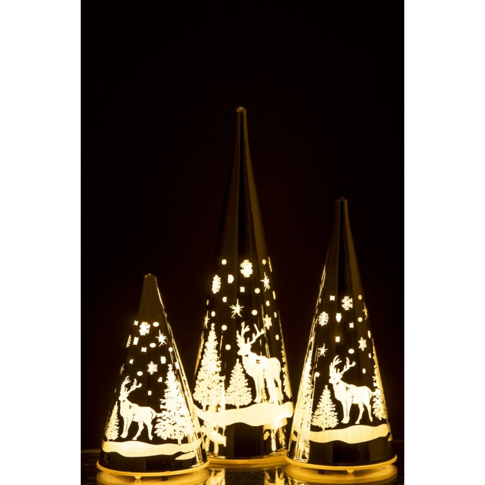 J-Line Decoration Cone Glass Winter Led Christmas Atmosphere Silver - Small