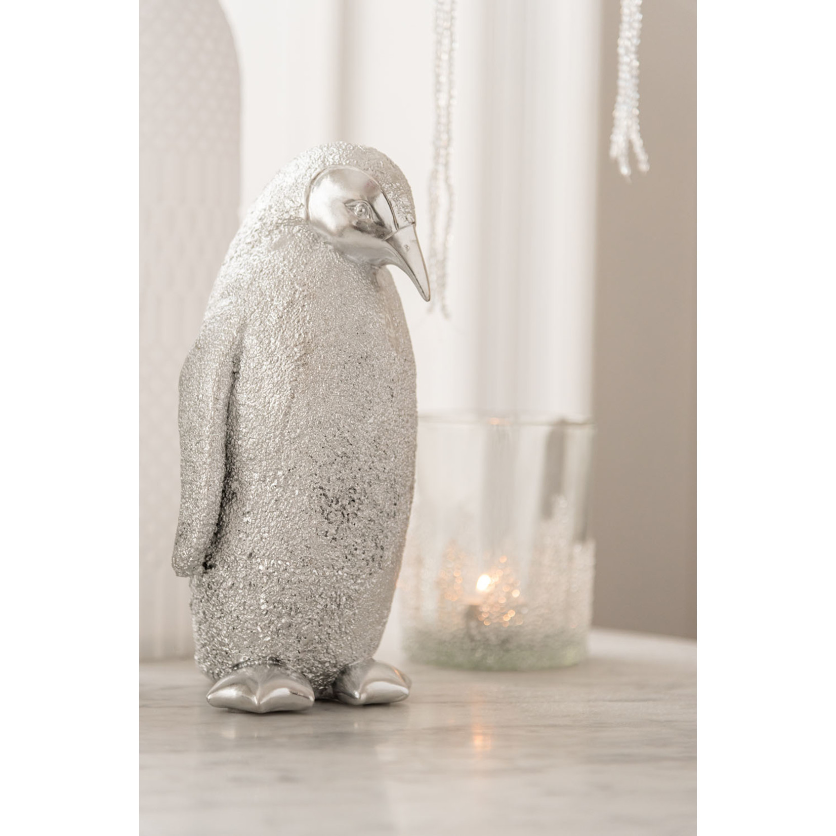 J-Line Decoratie Kerst Pinguïn Zilver Medium
