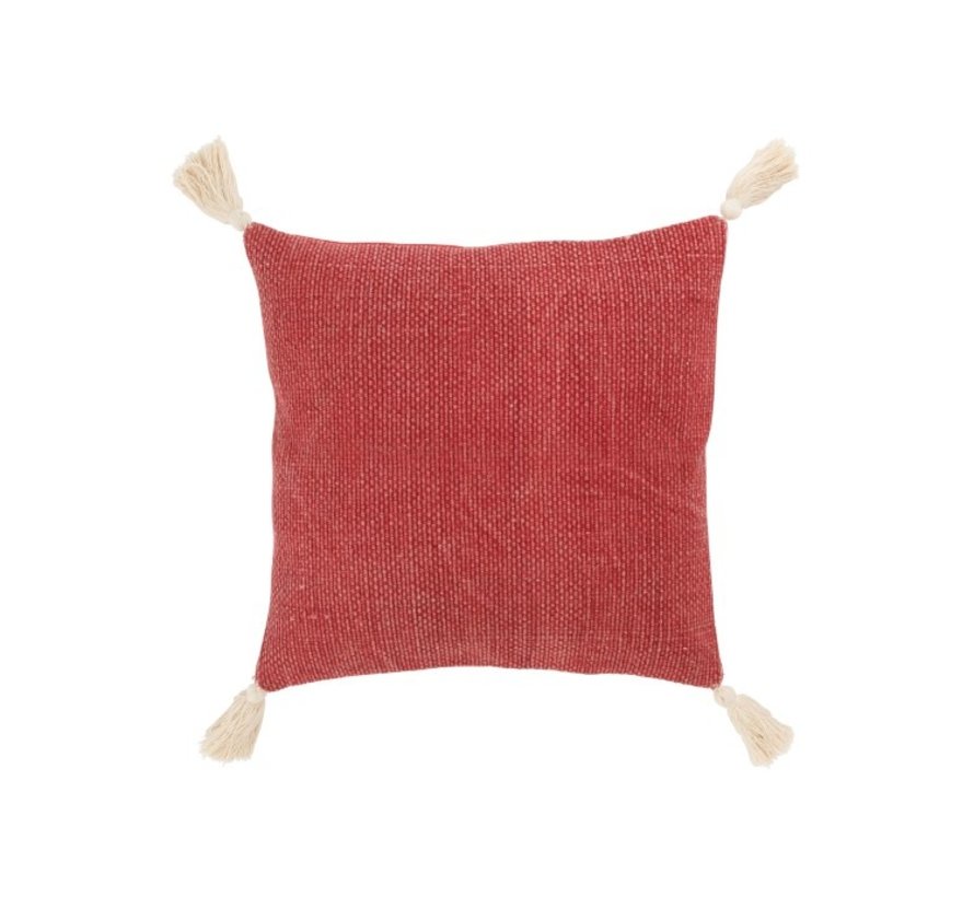 Cushion Square Cotton Tassels Red - White