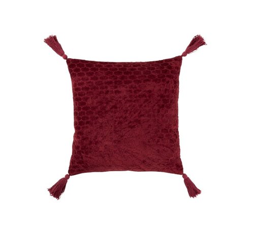 J-Line Cushion Square Soft Cotton Tassels - Dark Red