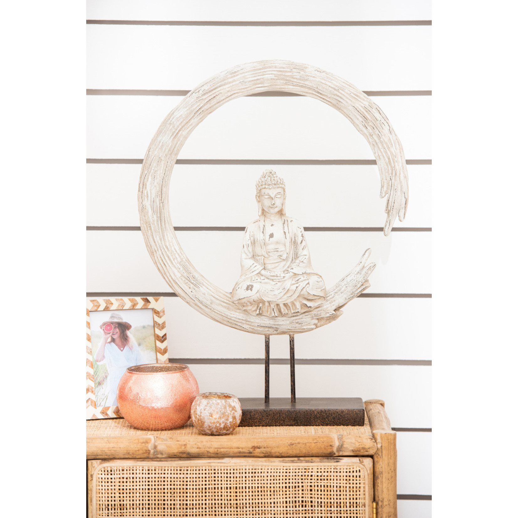 J-Line Decoration Buddha On Circle Poly - Beige