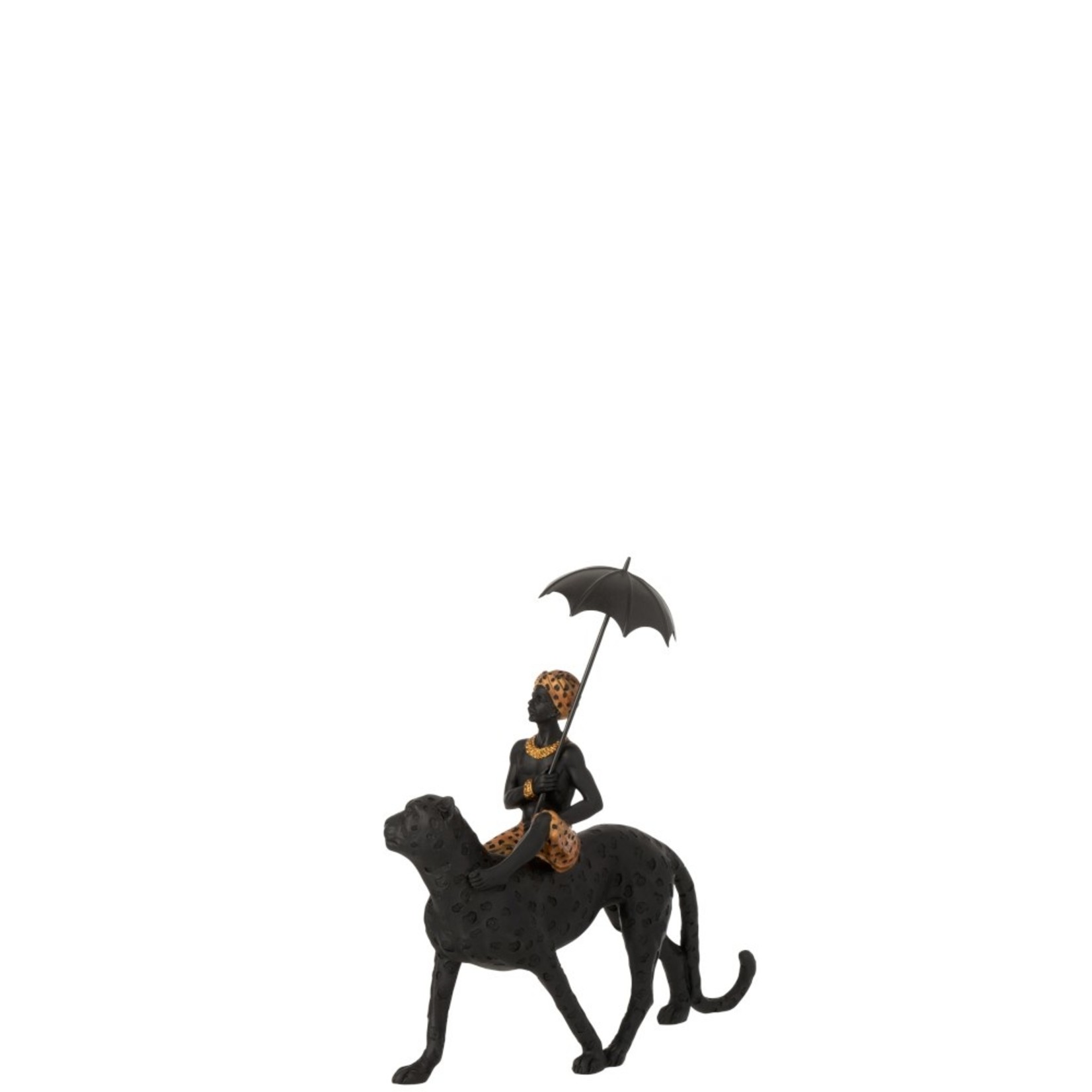 J-Line Decoratie Figuur Jongen Paraplu Op Luipaard Zwart - Bruin