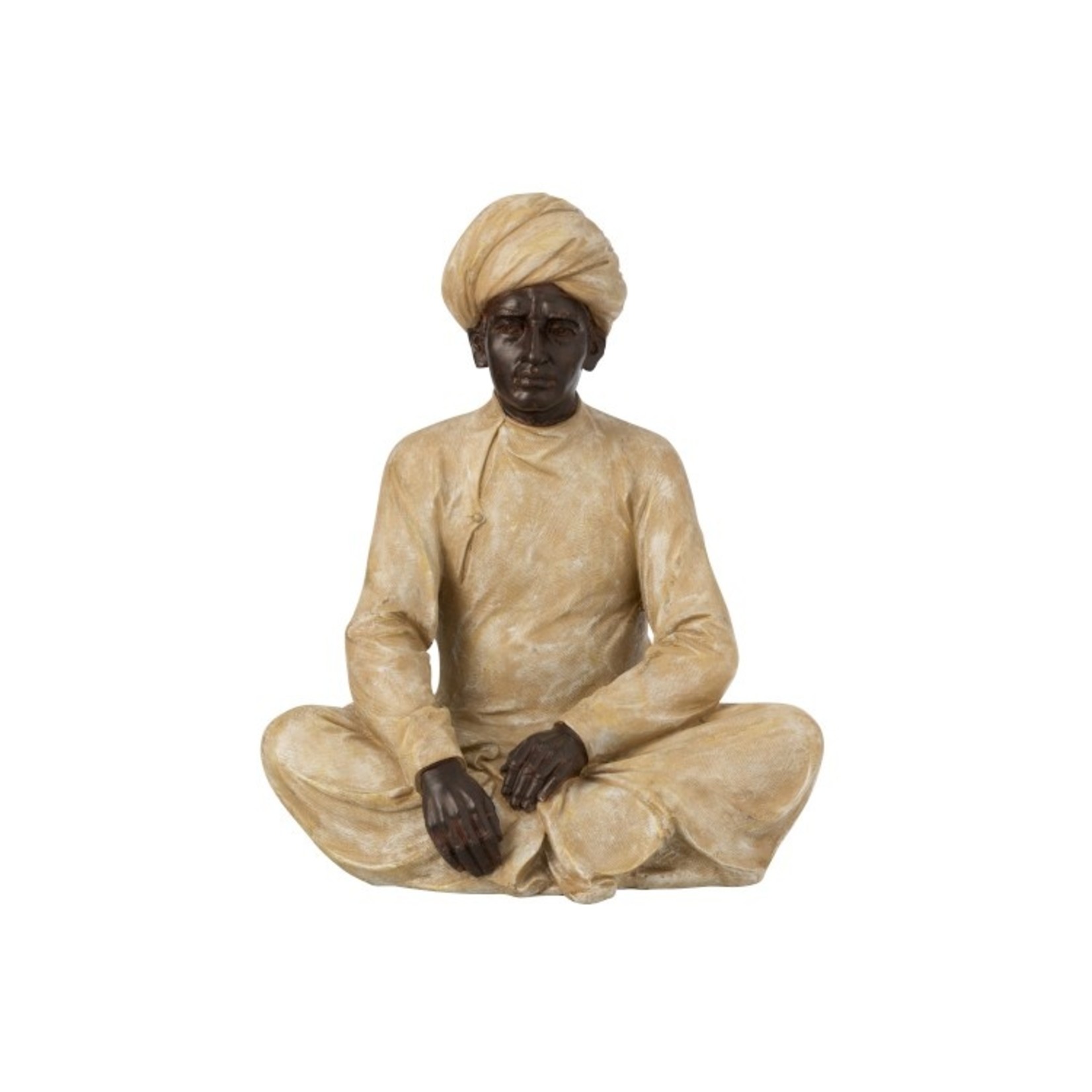 J-Line Decoration Figure Seated Indian Man Beige - Brown