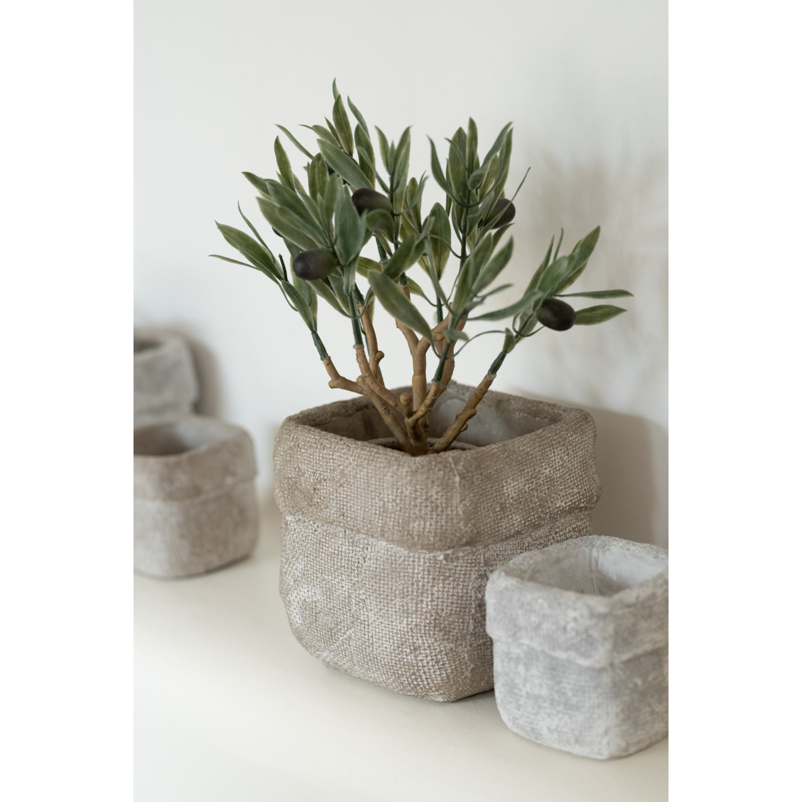 J-Line Flowerpot Square Cement White Beige - Extra Small