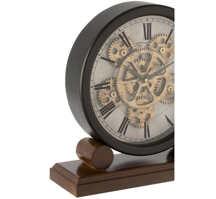 Table Clock On Foot Radar Work Antique Gold Black - Brown