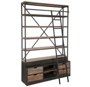 J-Line Bookcase With Ladder Drawers Metal Wood - Brown