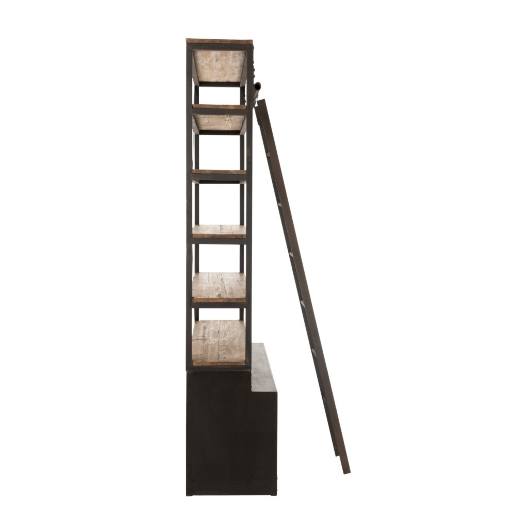 J-Line Boekenkast Met Ladder Twee Deuren Zwart - Bruin