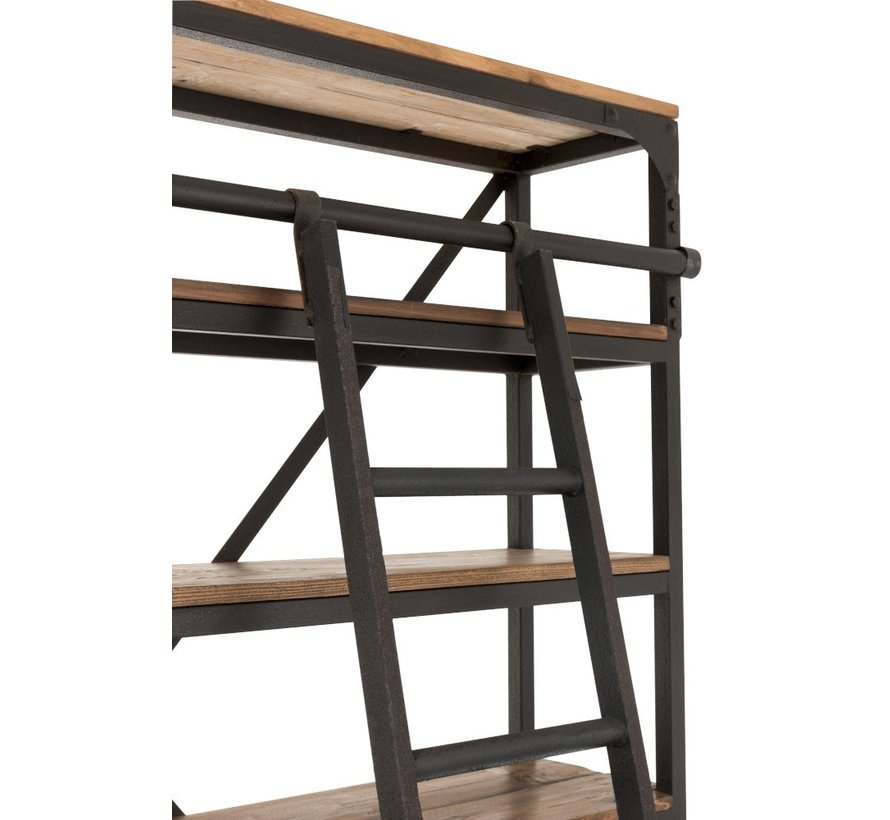 Bookcase With Ladder Two Doors Black - Brown