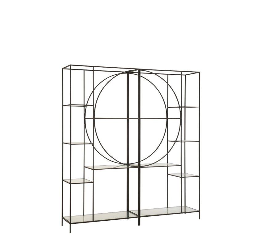 Open Cabinet Two Parts Circle Metal Glass - Black
