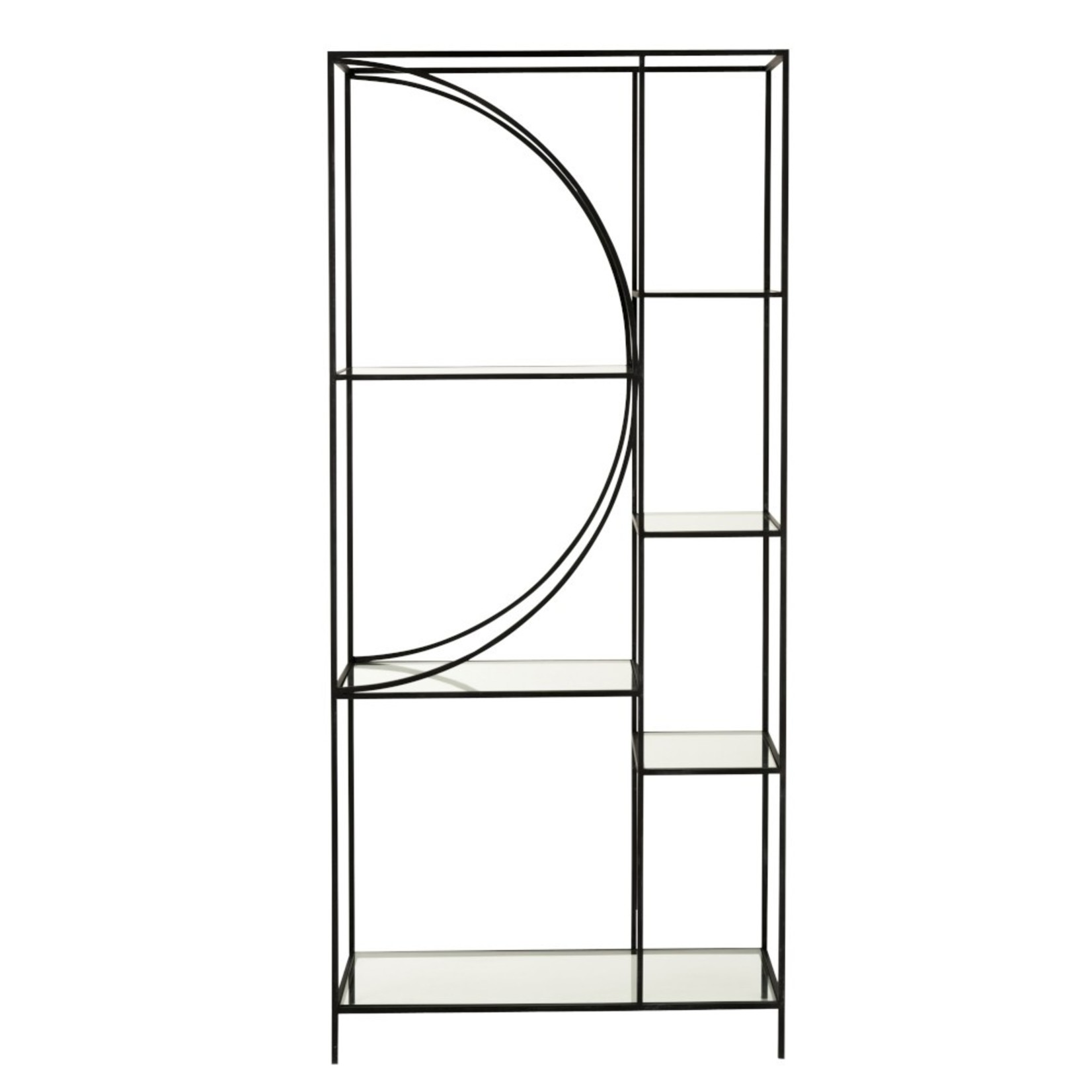 J-Line Open Cabinet Two Parts Circle Metal Glass - Black