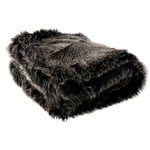 J-Line Plaid Fake Fur Long Hair Gray Black - White