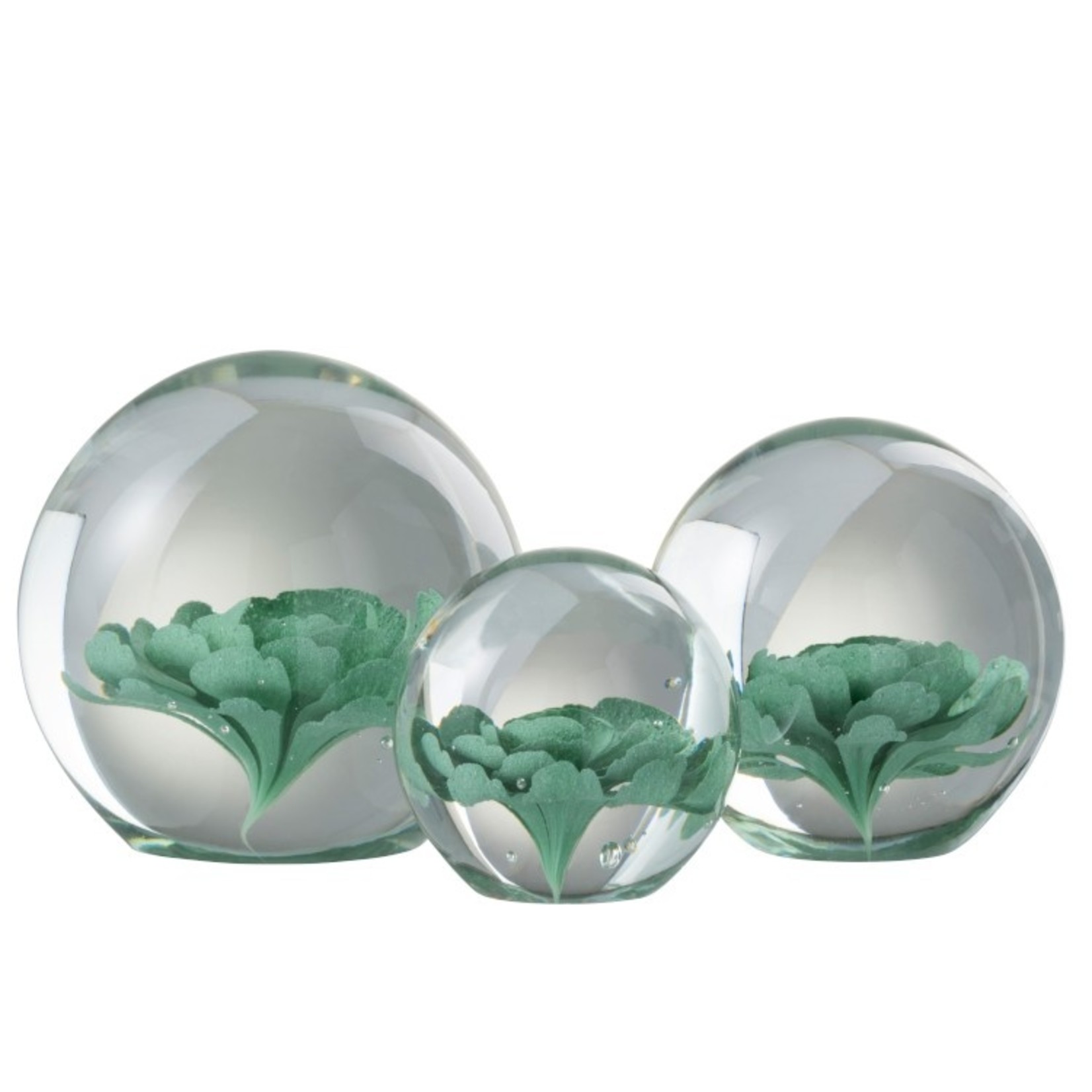 J-Line Paper Weight Glass Flower Transparent Mint Green - Large