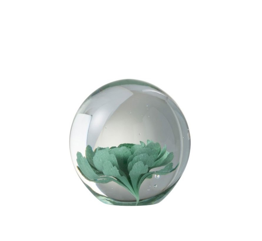 Paper Weight Glass Flower Transparent Mint Green - Medium