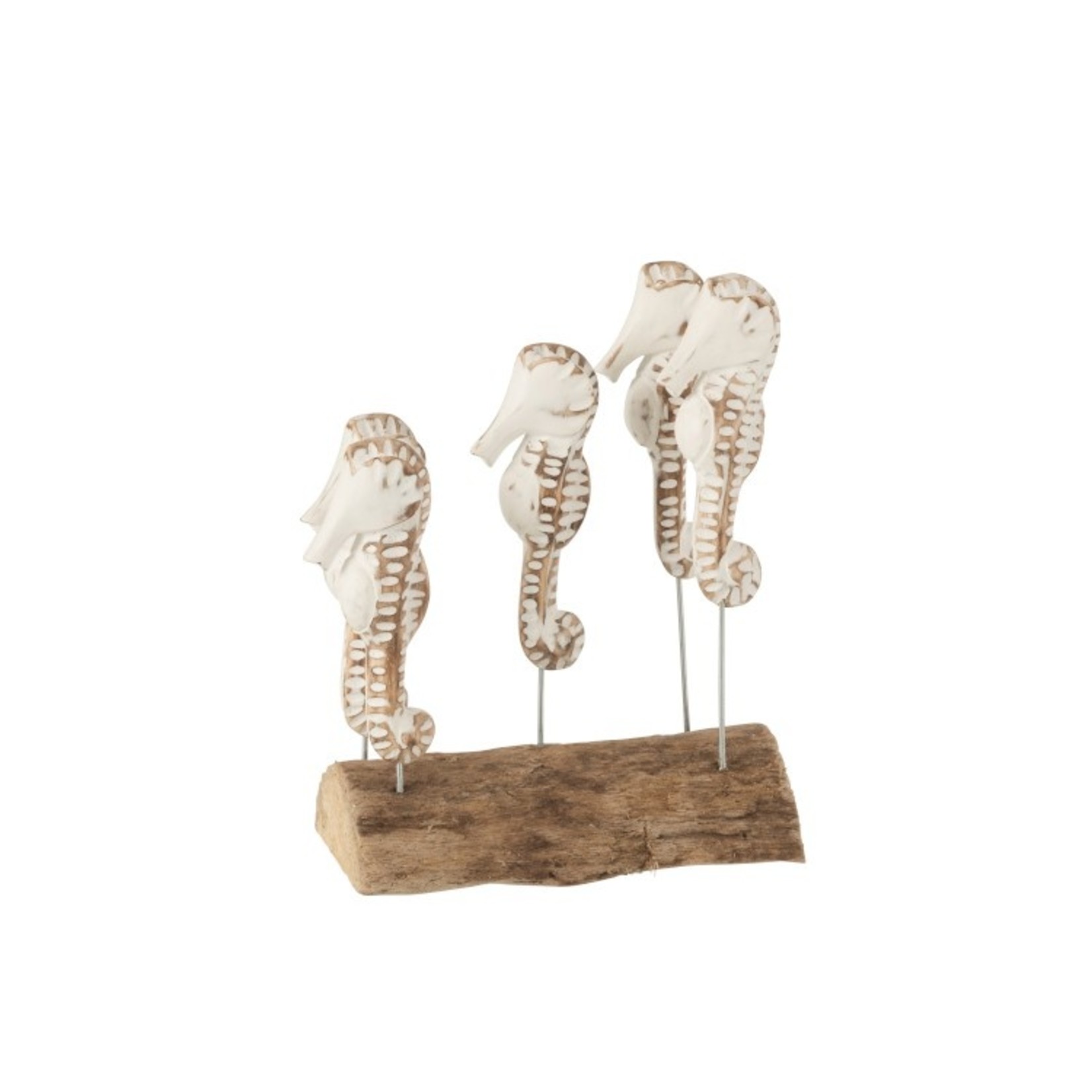 J-Line Decoration Five Seahorses On Trunk White - Natural