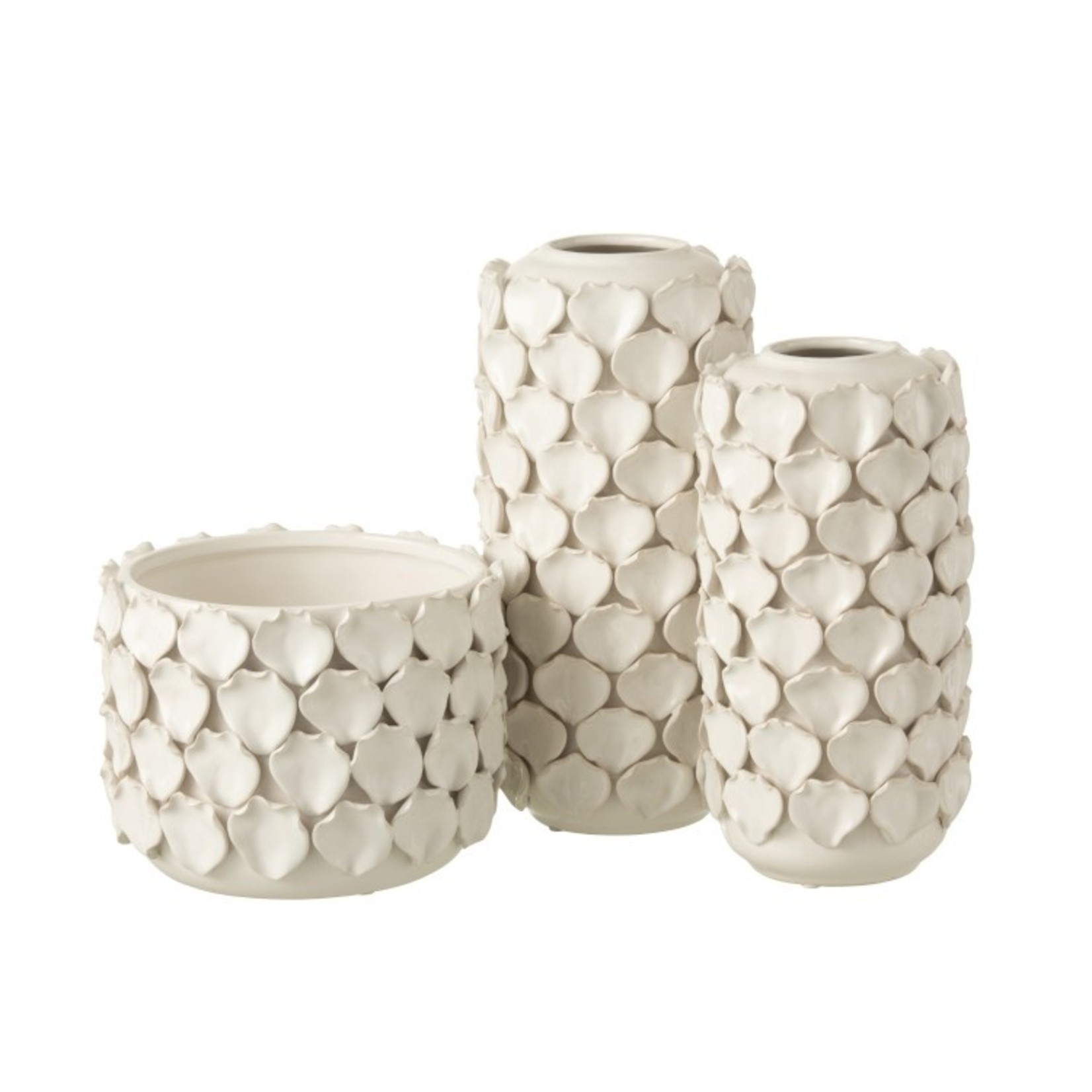J-Line Flowerpot Ceramic Shells Motif - White