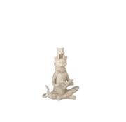 J-Line Decoration Figure Cat Reads Book And Kitten - Gray