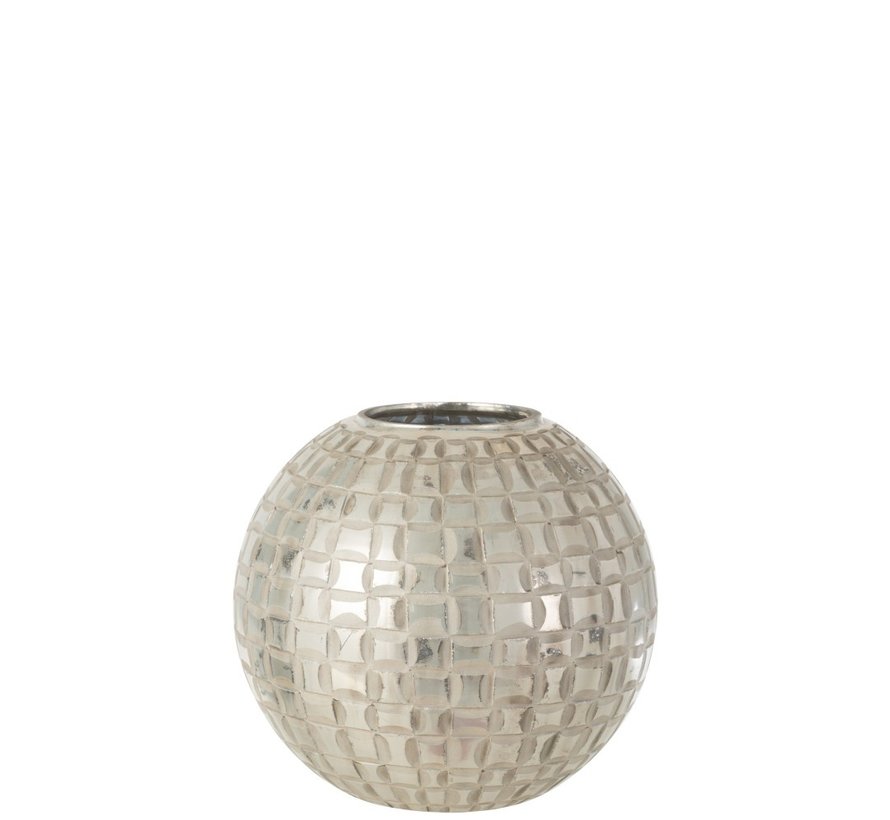 Tealight Holder Sphere Mosaic Glass Gray - Large