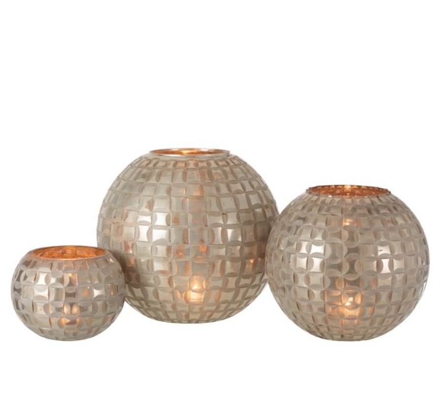 Tealight Holder Sphere Mosaic Glass Gray - Large