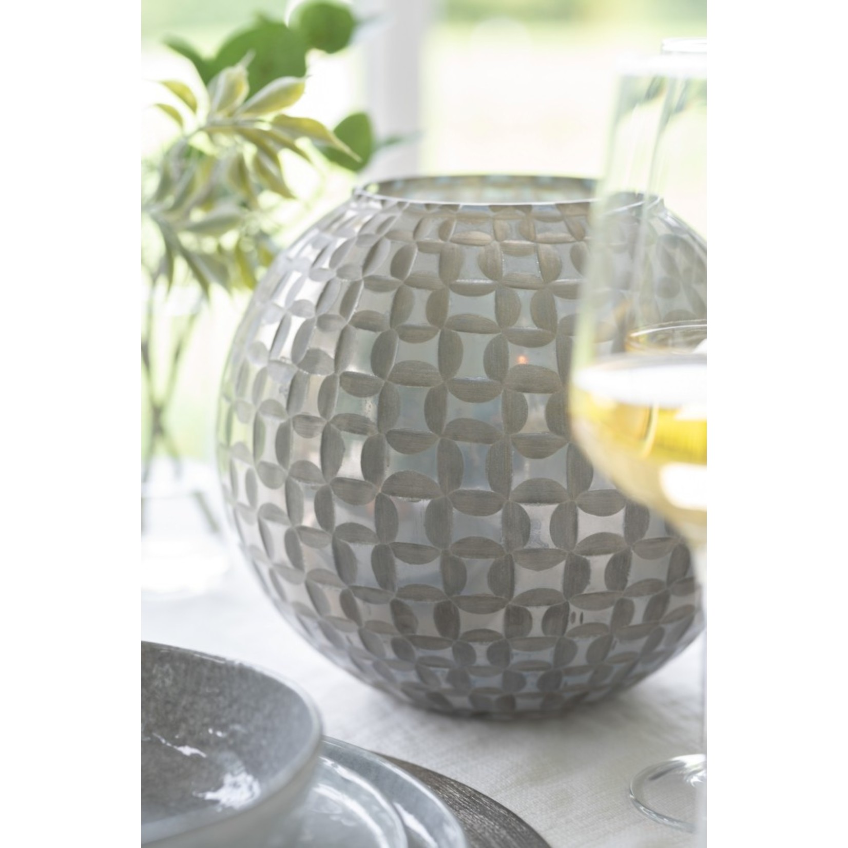 J-Line Tealight Holder Sphere Mosaic Glass Gray - Medium