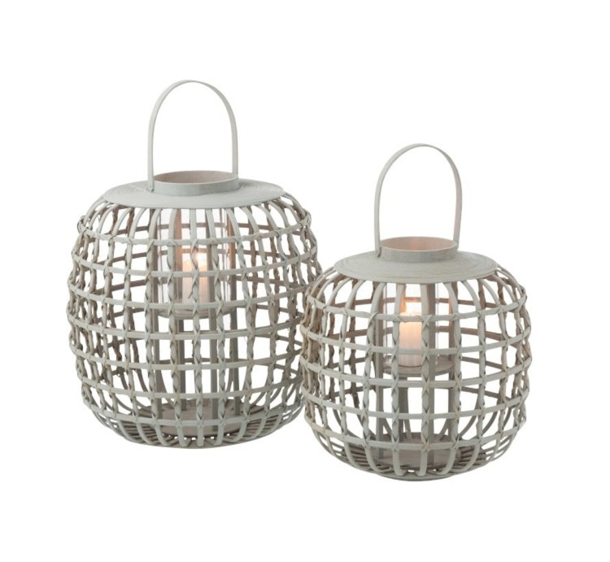 Candle Lantern With Handle Bamboo Gray - Large