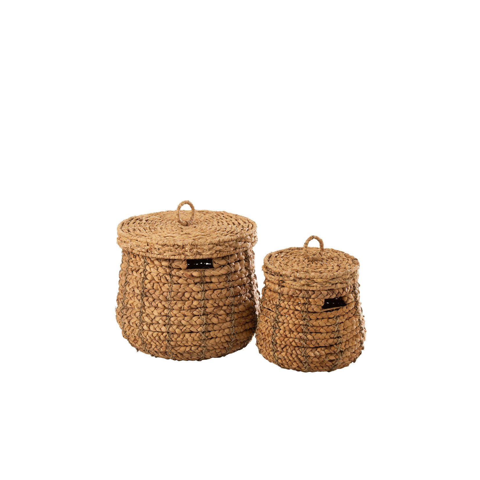 J-Line Baskets Round Lid Cane Natural