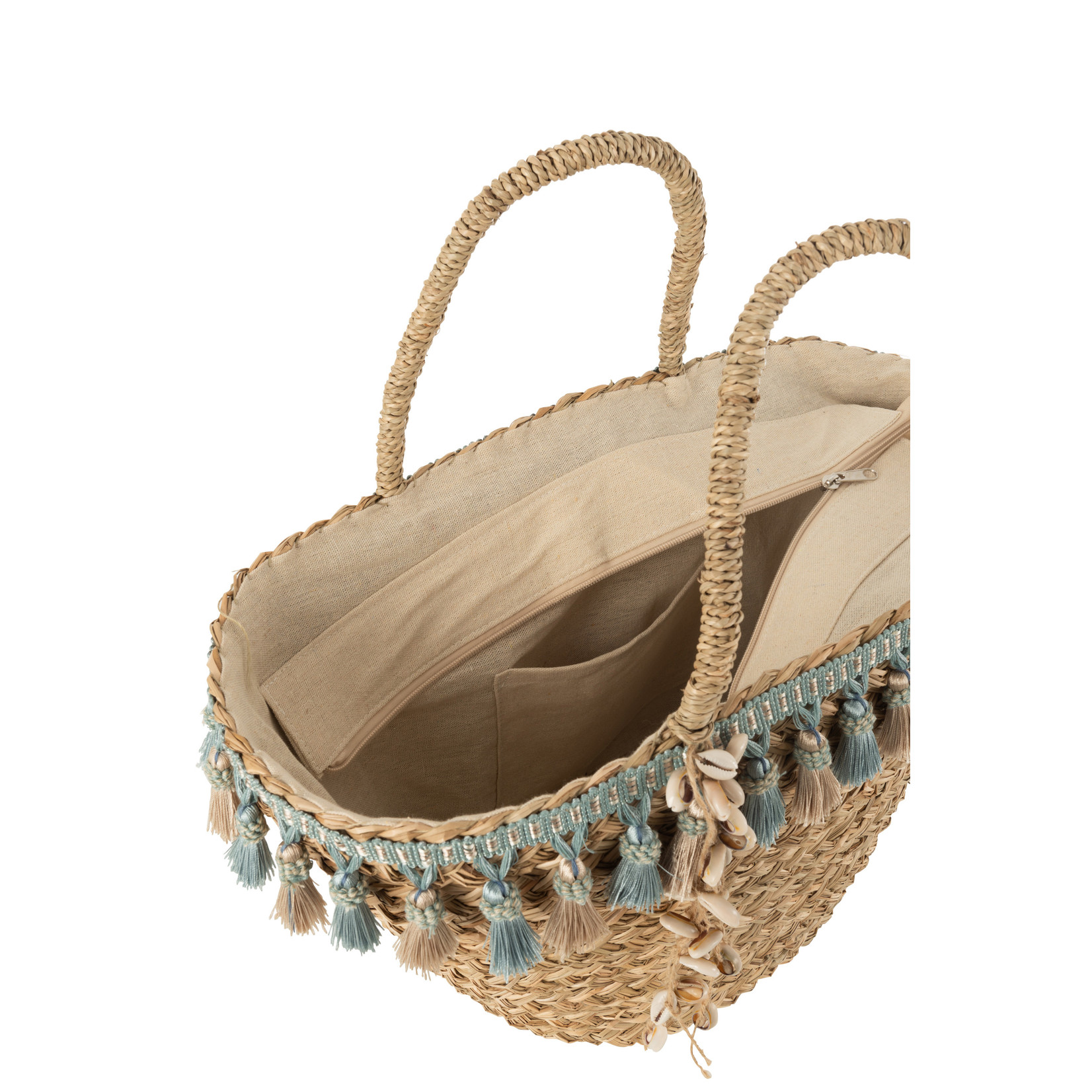 J-Line Beach bag Tassels Shells Cane