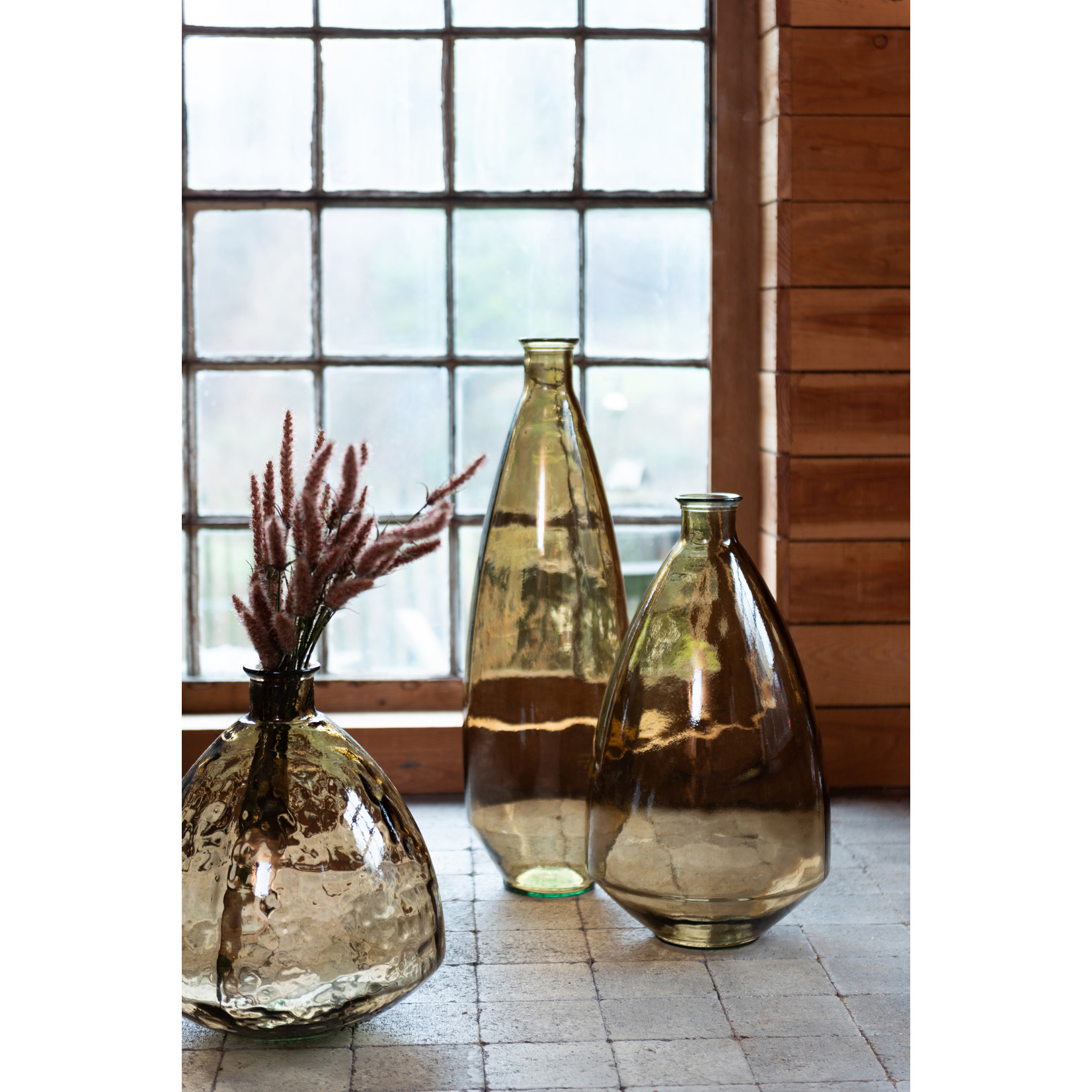 J-Line Flessen Vaas Glas hoog Transparant Bruin - Large