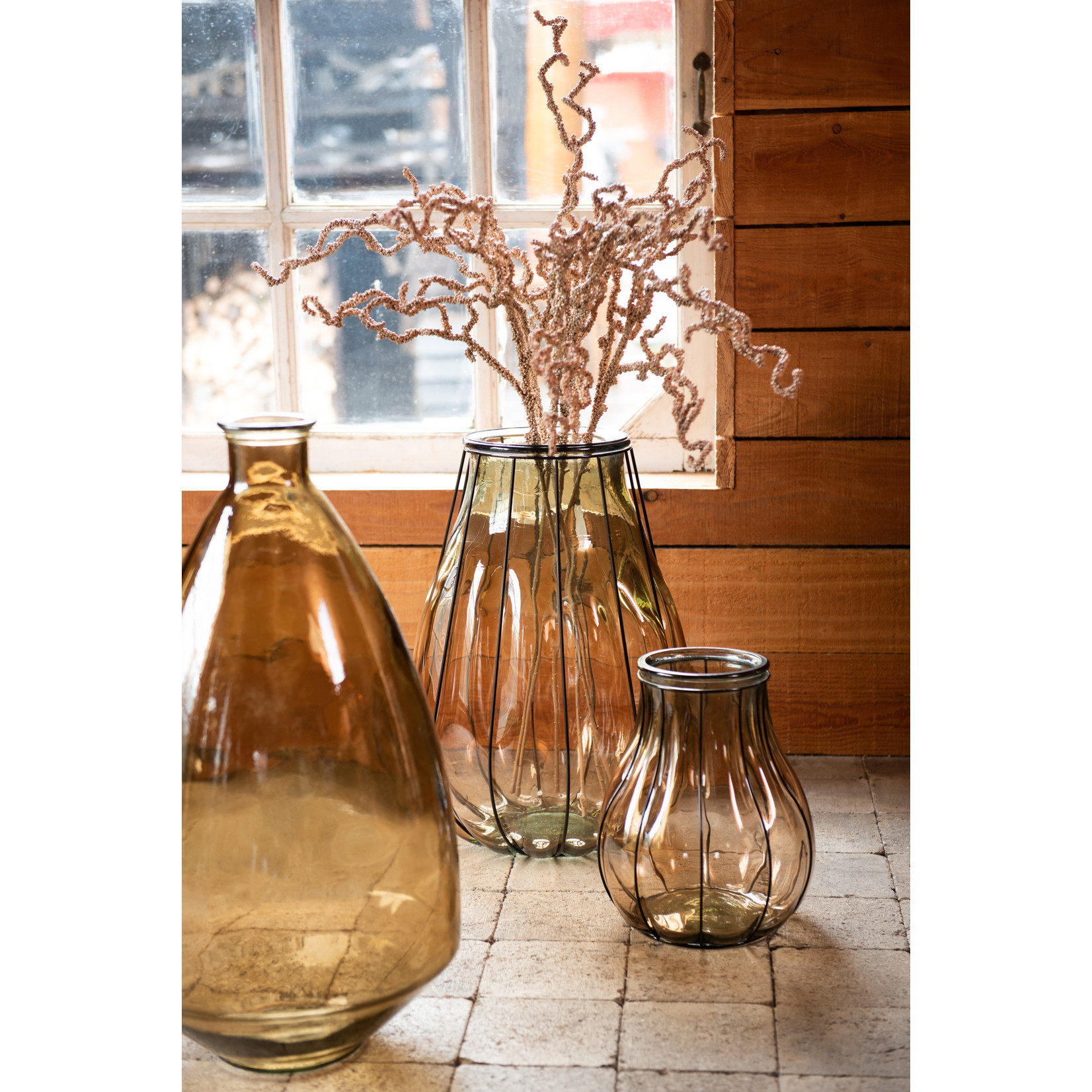 J-Line Bottle Vase Glass Wide Transparent Brown - Medium